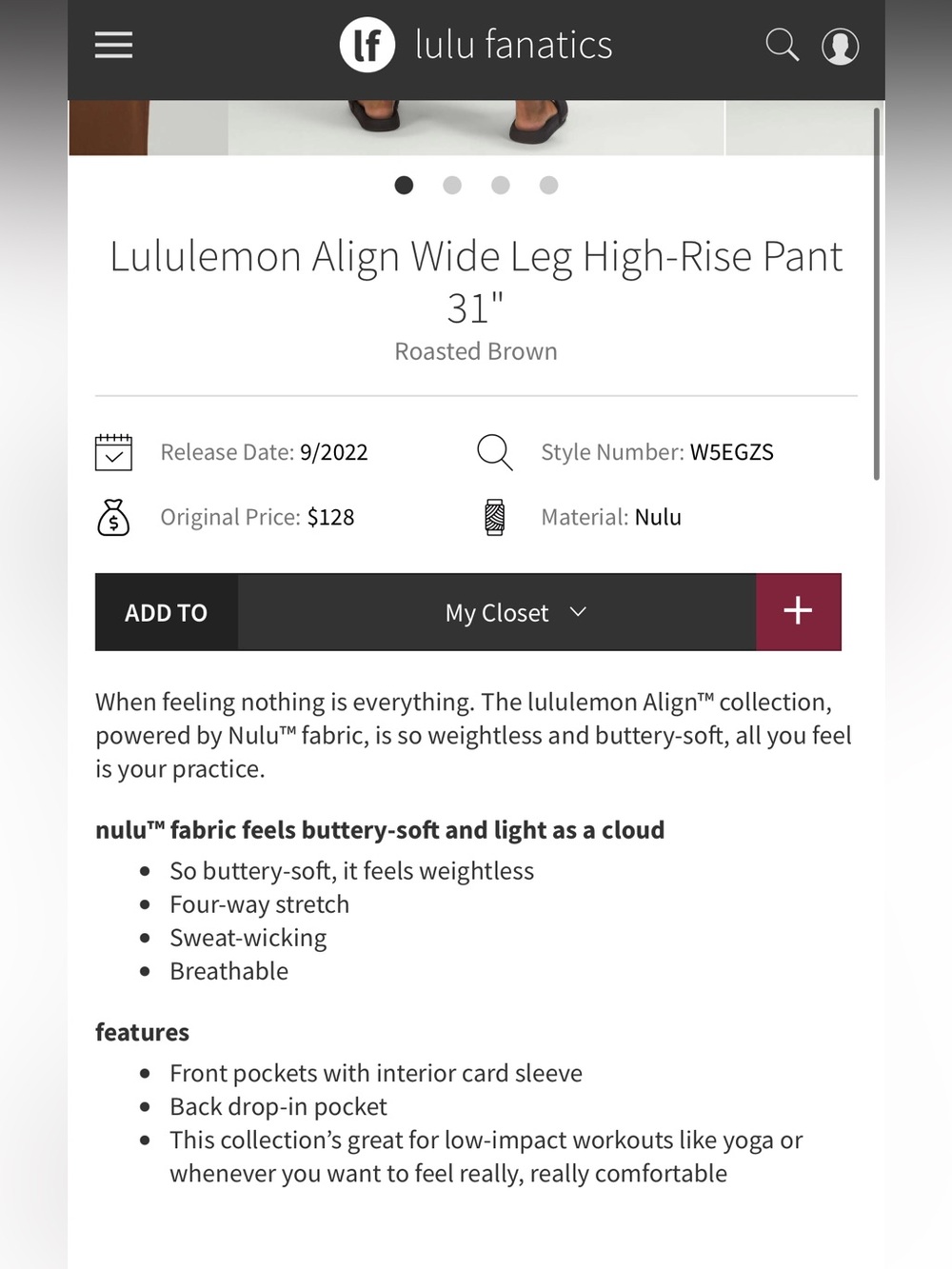 Lululemon Align Wide Leg High-Rise Pant 31"
Roasted Brown size 14 - Picture 8 of 8